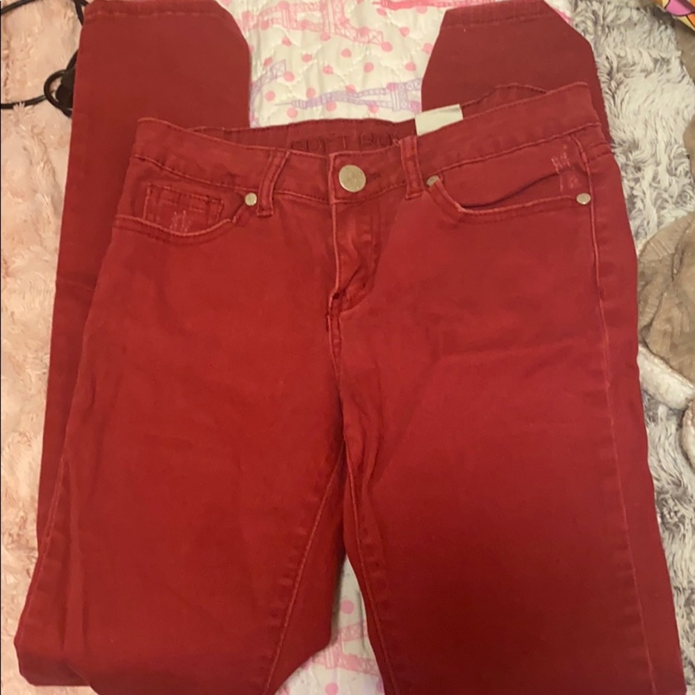 dark red jeans